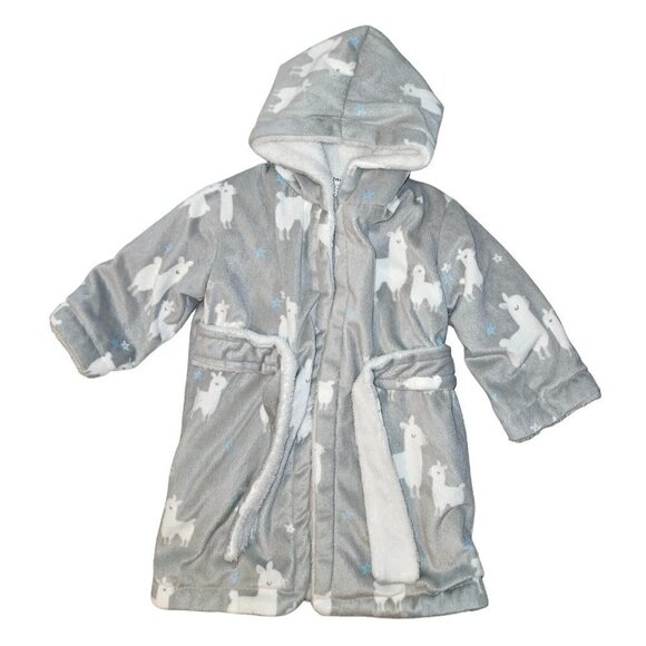 Blanekts & Beyond Llama Bathrobe Unisex Baby 12 M Grey Blue Stars Animals NEW - Picture 2 of 9
